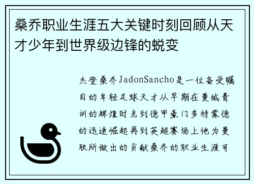 桑乔职业生涯五大关键时刻回顾从天才少年到世界级边锋的蜕变